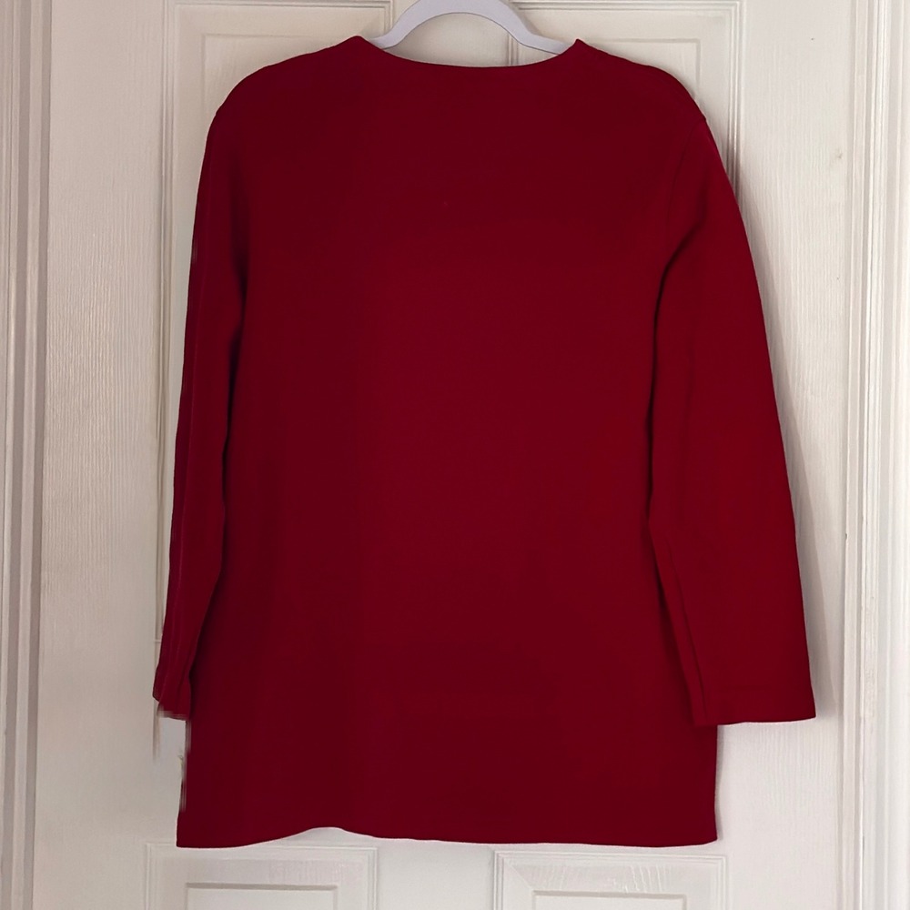 Lands End V-Neck Cotton Cardigan Sweater RedWomen's Petite M - Picture 3 of 3